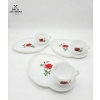 Image 3 : Vintage Federal ROSECREST Milk Glass set of 4 Snack Plates and 4 Cups Red Rose