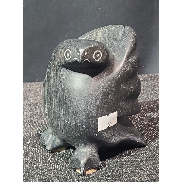 Soapstone Carving of Owl, Artist: Unknown, 3 W, 3 D, 4.5 T 