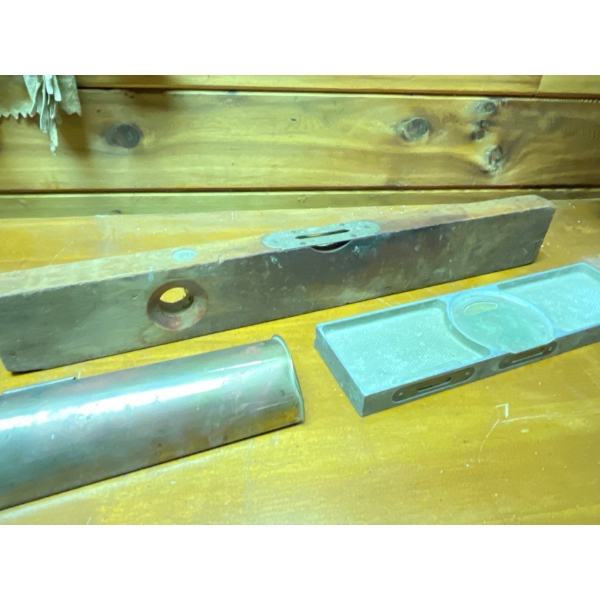 Antique Levels & Brass Match Holder 