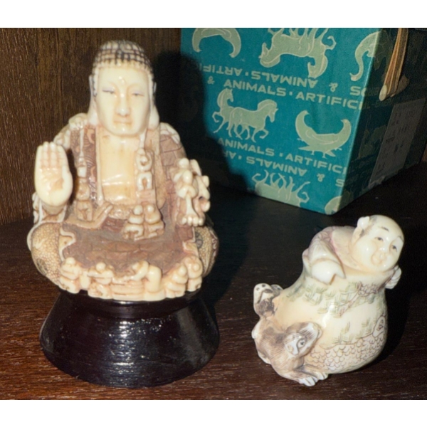 Hand Carved Ivory Sitting Buddah 3T & More (2)