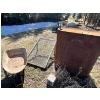 Image 1 : Wheelbarrow dirt, sifter, and farm fuel tank.