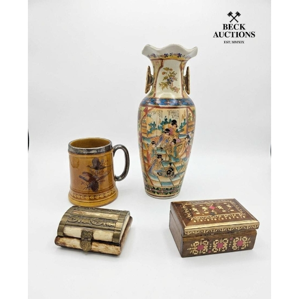 Collection Of Decorative Items, Japanese Satsuma Style Vase Showcasing Hand-Painted 12''INCHES IN H