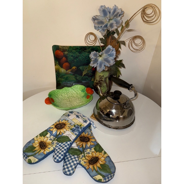 Chrome Tea Pot, Vintage Trays