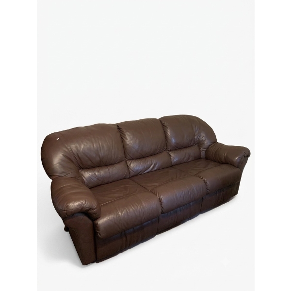 Three-Seater Brown Leather Reclining Sofa with Plush Cushioning