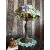 Image 2 : Wood & Glass Table w/ Tiffany Style Lamp, Table is 23W, 27D, 22T 