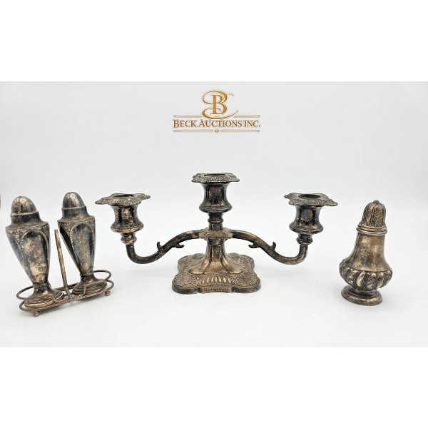 Three Silver-Plated Table Accessories Including Candelabra