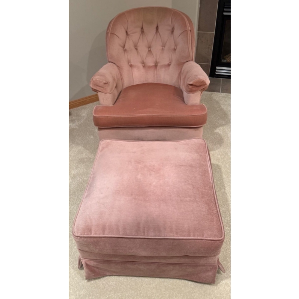 Vintage Pink Velvet Rocking Chair with Matching Ottoman