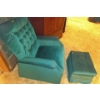 Image 2 : Velvet Green Chair w/ Matching Green Velvet Stool -- 31W, 32D, 39T