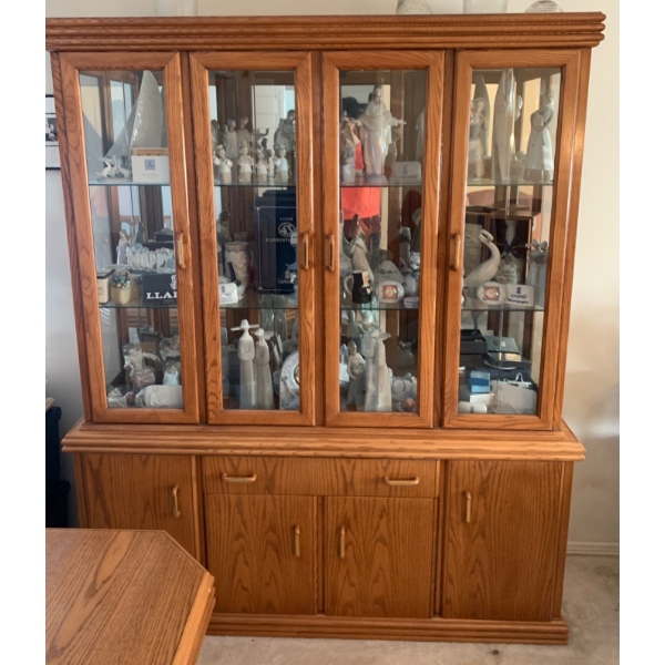 Vintage Wooden & Glass China Cabinet w/ Lights (CONTENTS NOT INCLUDED) - 64W, 17D, 77T 