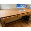 Image 2 : Antique Bankers table or Train station desk. 3 drawers, Sturdy, Large, solid stand up table. 