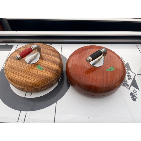 2 Solid Wood Curling Rocks That Turn Into A Candy  Dish / Bowl 
