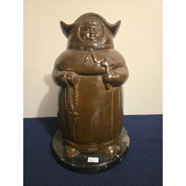 Stone Base Hand Carved Religious Sculpture Signed, F. Botero #6/10 - 8W, 13T 
