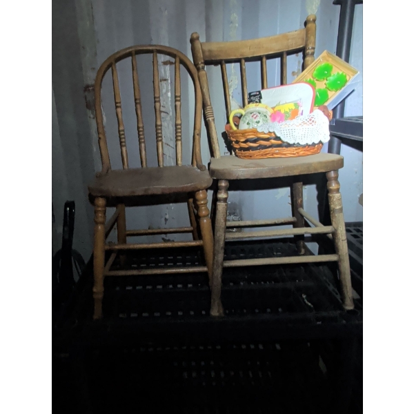 Country Kickens - 2 Antique Oak Spindle Chairs w/ New Floating Candles Porcelain Creamer