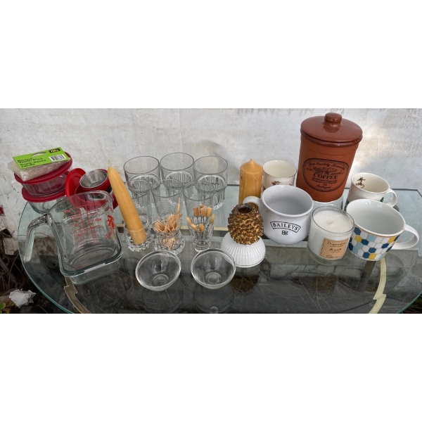Collection Of Kitchen Coffee & Measuring Cup  Assorted Glassware