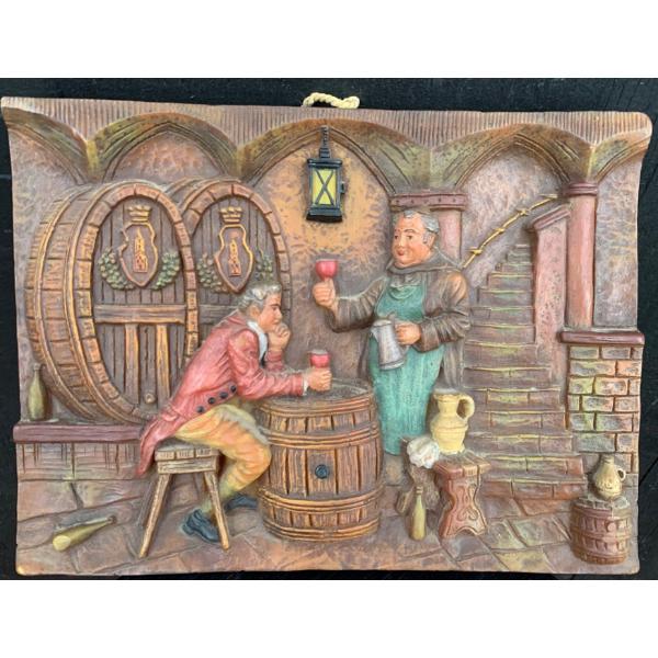 Antique Gunter Kerzen Wax Art Piece Bar Scene - 11.5W, 8.5T
