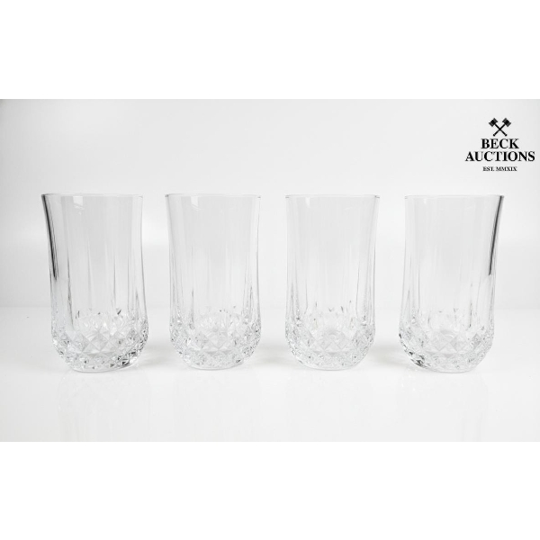 Crystal Double Old-Fashioned Tumblers And Saucers.  Cristal D'Arques Longchamp crystal glassware, 