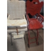 Image 1 : Vintage Adjustable Cherry Red Colour High Chair 14 w 25 d 40 1/2 h.  Vinyl/Chrome 17 w 17 1/2 d 39 h