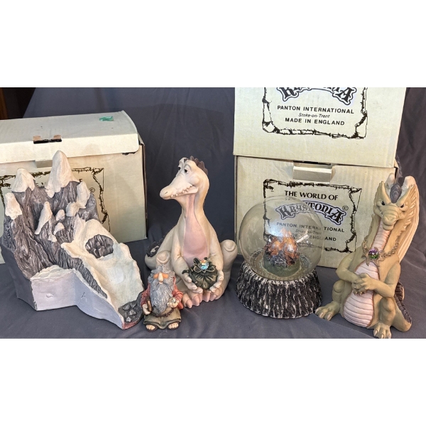 Krystonia Hand Painted Figurines, Made in England w/ Certificates,  5 Pieces - Lrgest ~9in Long