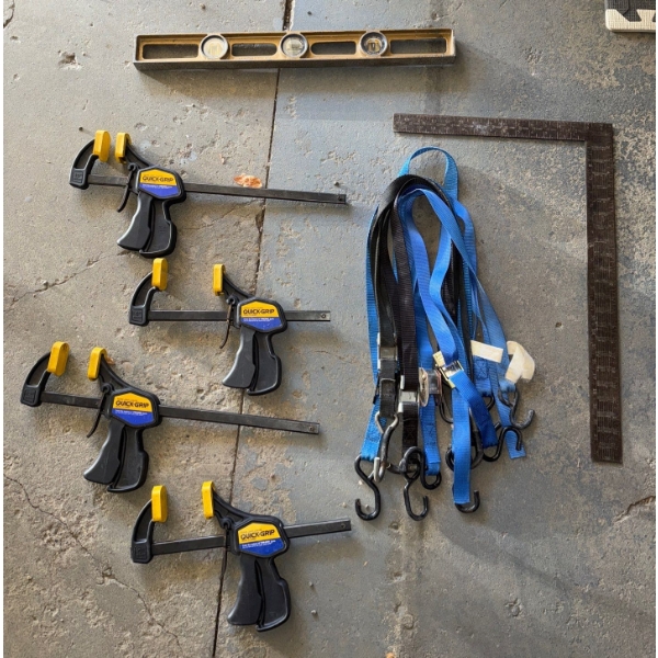 Quik-Grip Clamps, Straps, Level, & Square- Garage Shop Tools & Items