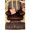 Image 3 : Well Loved Genuine Leather Reclining Swivel Rocker w/ Handmade Afgan & More 40T