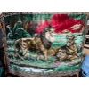 Image 1 : Mid Century Lion's Lair Tapestry 48L w/ Teal Geometric Print Table Cloth