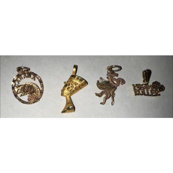 Stamped 10K Yellow Gold Jewelry Charms (4) High Roller Queen Of The Nile Beaver & More