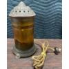 Image 2 : Art Deco Amber Glass Lamp with Decorative Metal Base and Additional Inserts