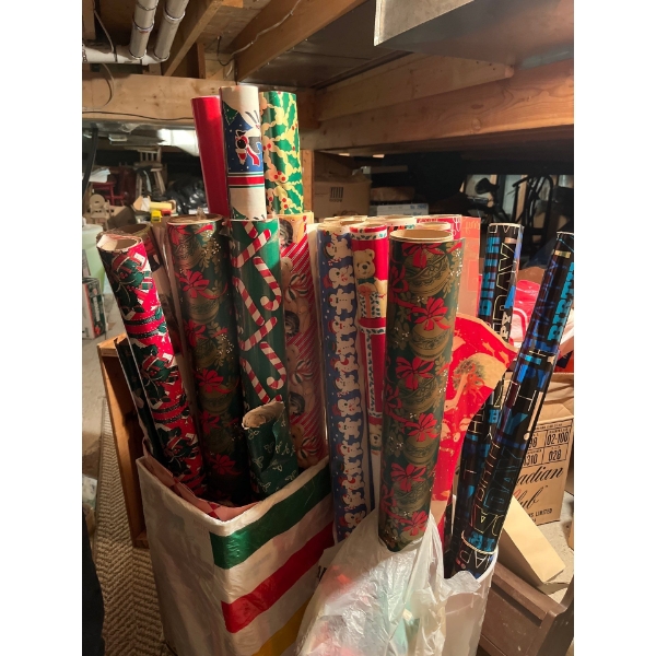 rolls and rolls and rolls of vintage wrapping paper. Get your 80s out . with a bag full of Christmas