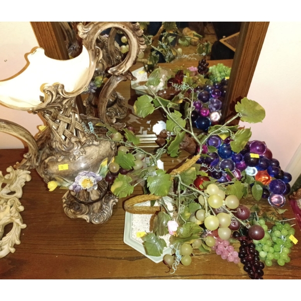 Lovely Glass Grape Decorations (A Few 'grapes' missing) Plus Decorative Vase 