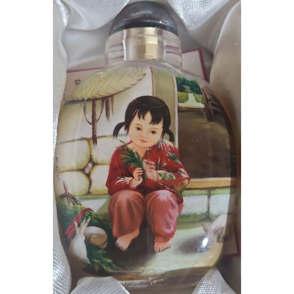Artist: Li Yue Mian "Child With Rabbits" Wang Xisan Ji School Reverse Painting Snuff Bottle
