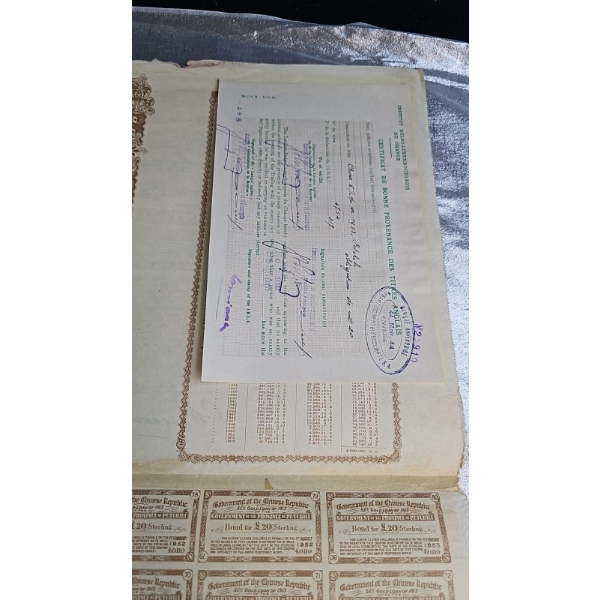 1913 Government Of The Chinese Republic 5.5% Gold Loan Bond For The Province Of Petchili.