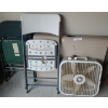 Image 1 : Folding Resin Utility Table 72 w,  29 h, 30 d, Garage Box Fan, 3 Folding Chairs 