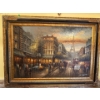 Image 1 : Unidentified, "Parisian Boulevard at Dusk", Oil on Canvas Reproduction of 31"x42"