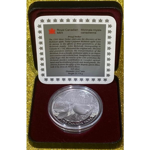 1996 200th Anniversary of the Mcintosh Apple 92.5% Silver Coin, 25.175 grams