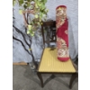 Image 1 : Vintage Wooden Dining Chair Harp Themed Back + Red Hallway Runner + Faux Potted Plant