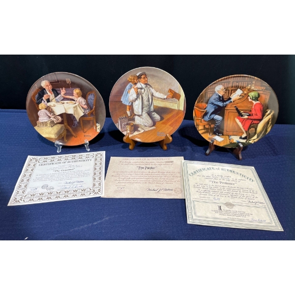 Set of Three Norman Rockwell Collector Plates with original boxes and COA