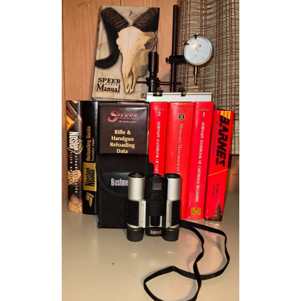 Assortment of Hunter Collectibles- Bushnell Binoculars, Books & More