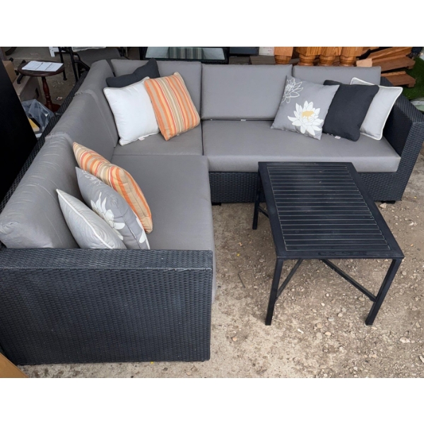Gorgeous L Shaped Outdoor Sectional w/ Upholstered Seat Cushions & Decorative Pillows