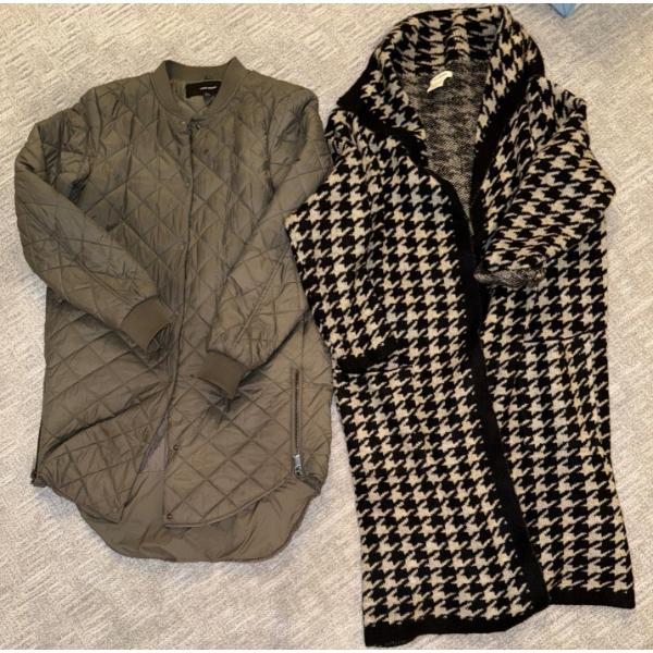 Ladies Long Jacquard Hooded Sweater Coat Size S w/ Thermal Diamond Tuft Long Bomber