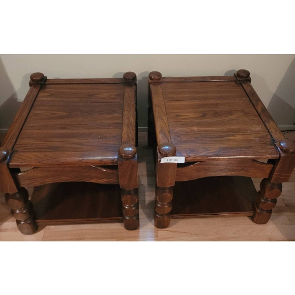 Solid Wood Side Tables with Lower Shelves
