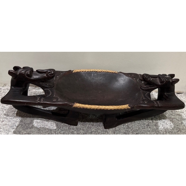 Gorgeous Ironwood Tribal Tray Borneo, Wicker Rim - 18L 