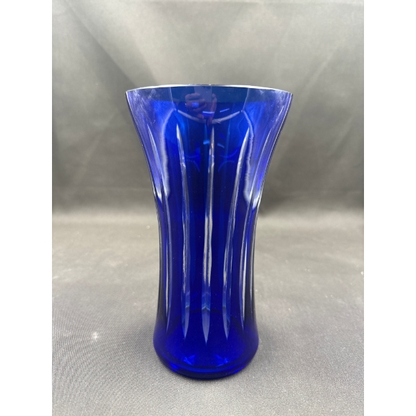 Cobalt Blue Cased Clear Crystal Vase Bohemian 8T