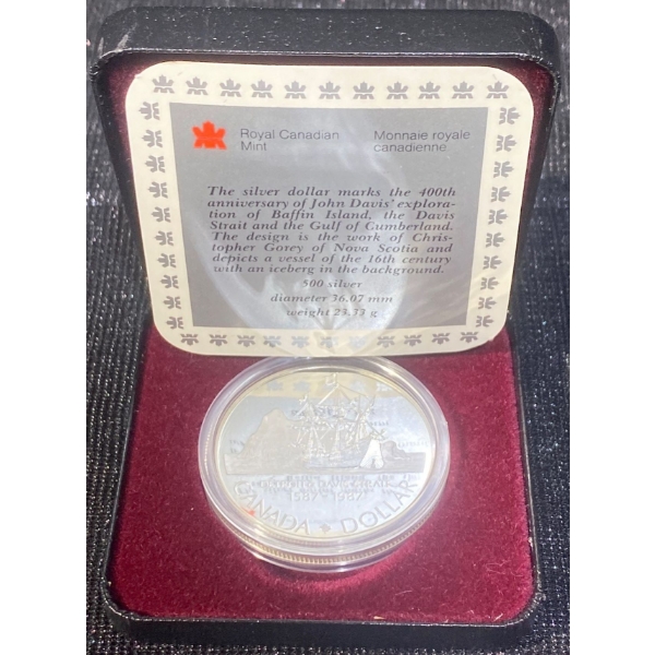1987 400th Anniversary of John Davis Dollar Coin 50% Silver 23.3 Grams
