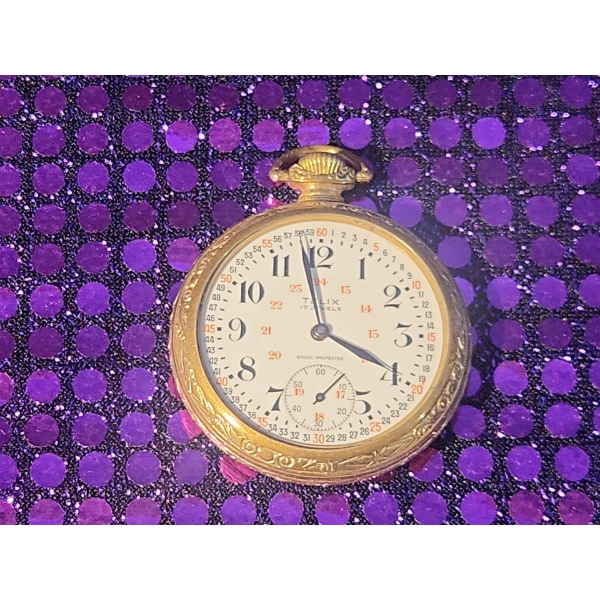 Telix 17 Jewels Antique Gold Filled Pocket Watch - No Glass 