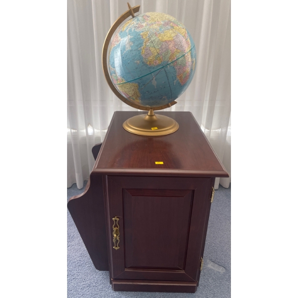 Mahogany Multi Purpose End Table / Cabinet / Magazine Rack 19T w/ Rotating Globe 