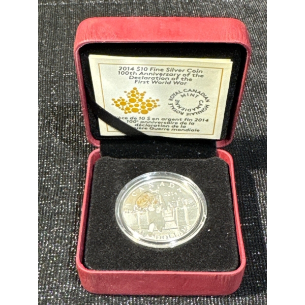  2014 $10 Fine Silver Coin 100th anniversary of the Declaration of the First World War