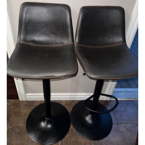 Two Leather Bar Stools w- Adjustable Height