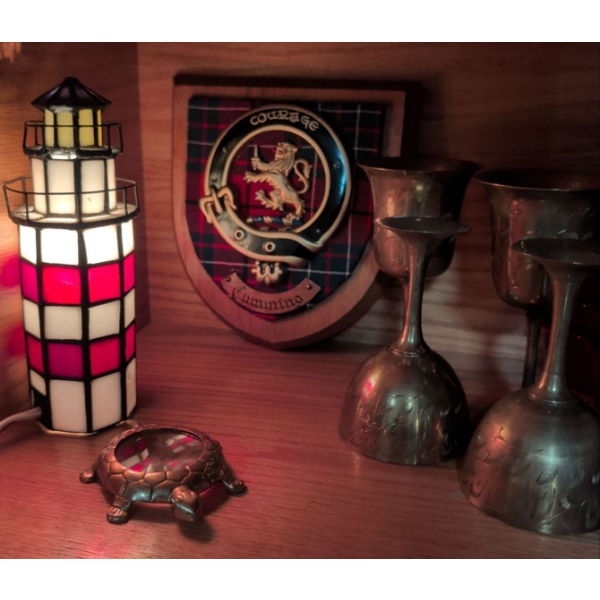 Stained Glass Lighthouse Lamp Brass Goblets Code Of Arms Crest & More 