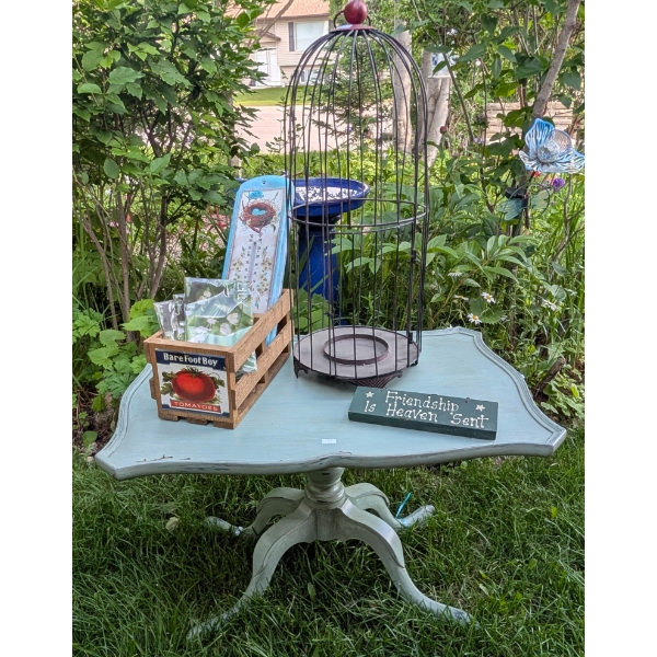 Antique Pedestal Table With Bird Cage and Planters Pack