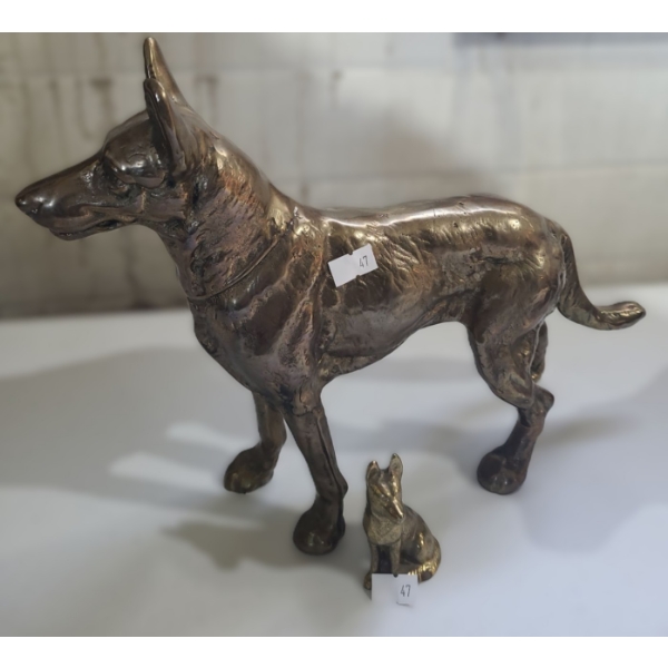 Brass German Shepherd 12 W, 9.5 T, Smaller Made in Canada 1.5 W, 3 T 